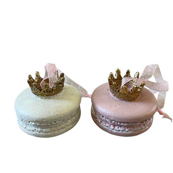 RACHEL ZOE Gold Crown Pastel Macaron Ornament Set of 6 Valentines Day Decor New - Picture 2 of 16